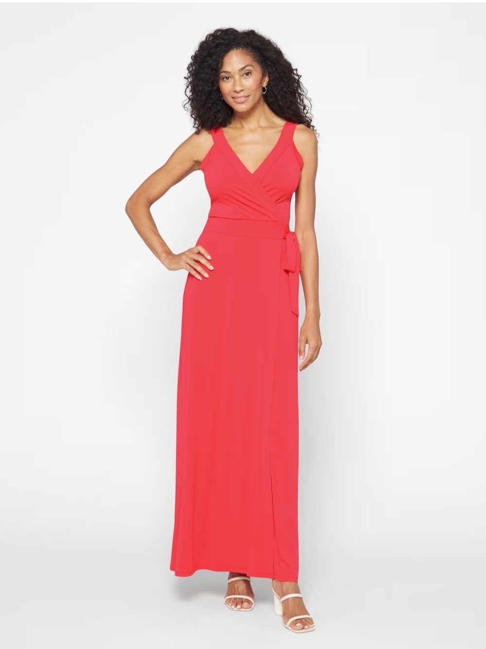 41 Hawthorn Coral V-Neck Wrap Maxi Dress with Tie Waist